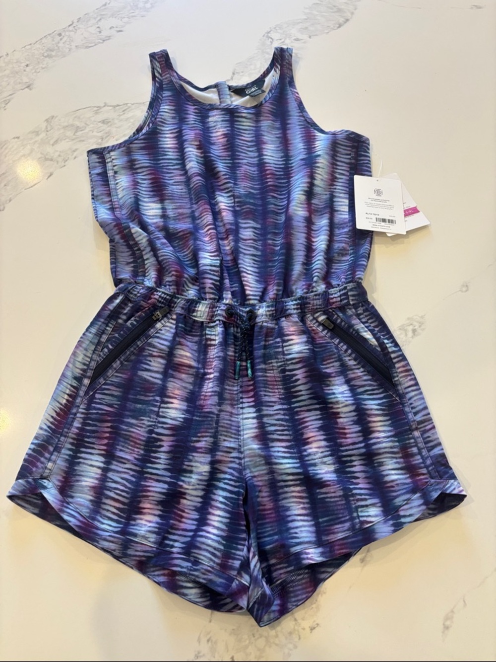 Athleta Girls' Purple Blue Tie-Dye Sleeveless Romper